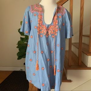 $258 Anthropologie Manoush floral boho embroidered cotton blouse tunic 38EUR, 6